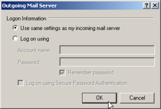 Check the Use same settings as my incoming mail server check box. Click OK to save the setting. 