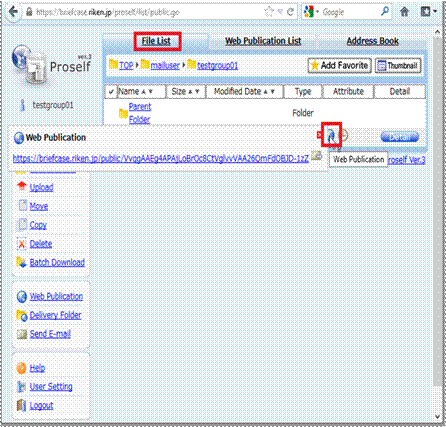 Click the [Web Publication] icon on the [File List] tab.